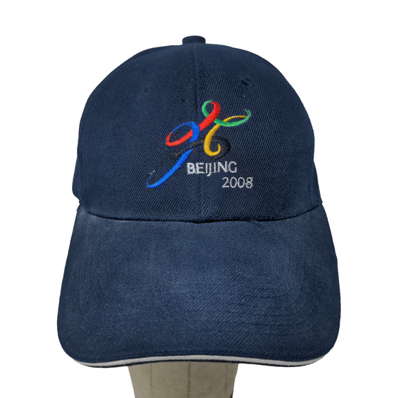 Beijing Olympics 2008 Slideback Hat Blue Adjustable Embroidered Logo - Picture 1 of 11